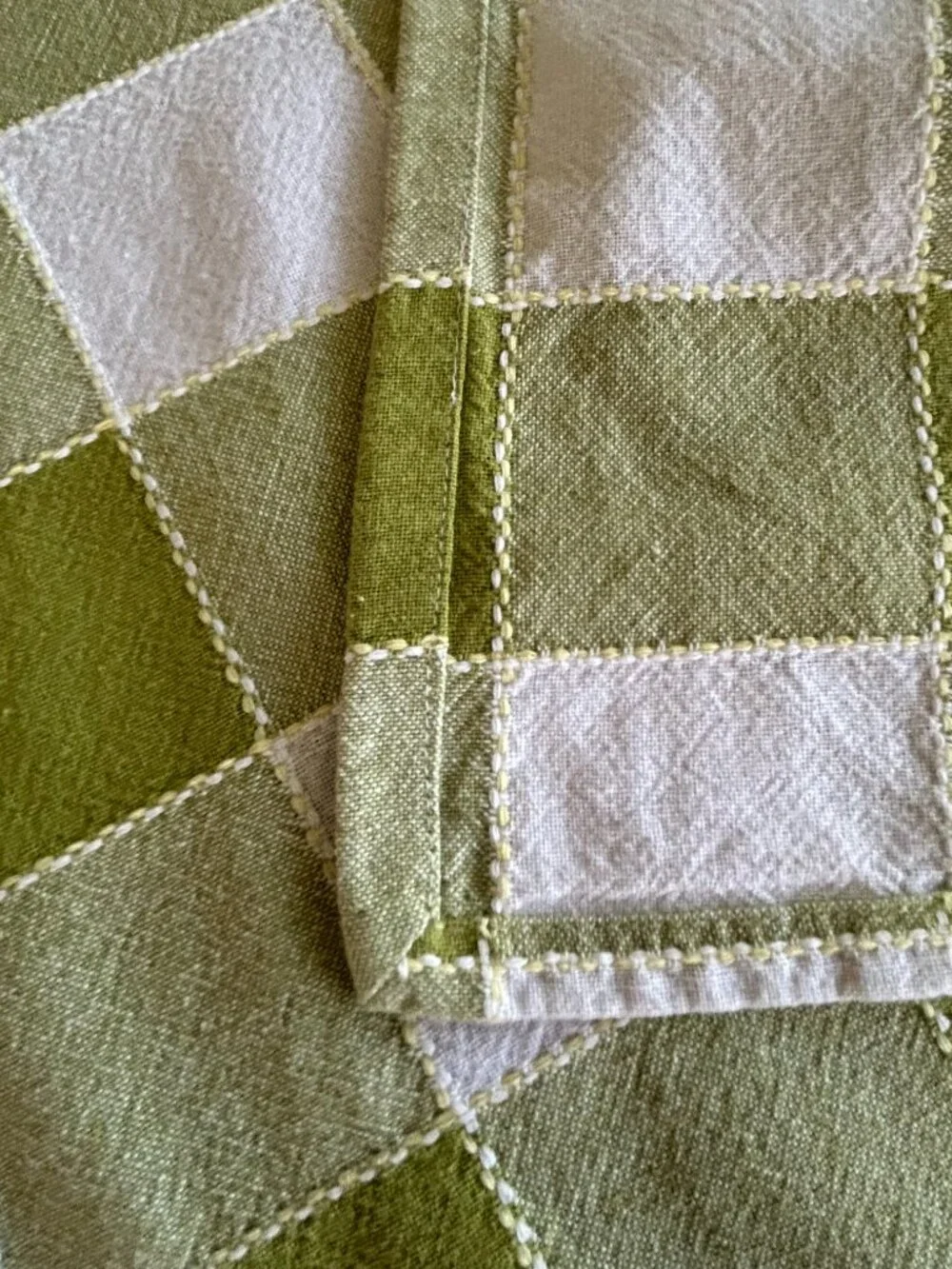 Bright Olive Green and White Checked Cotton Tablecloth 48